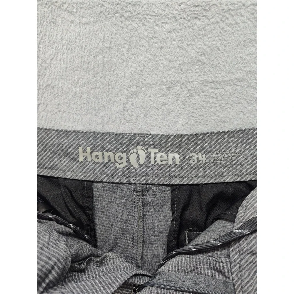 Hang Ten Mens Hybrid Shorts Grey Striped Stretch Board Shorts Size 34